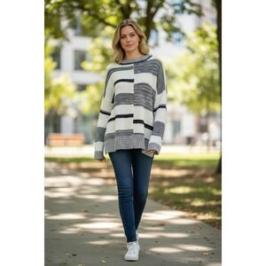 ECOWISH Women's Striped Patchwork Knit Sweater Size S